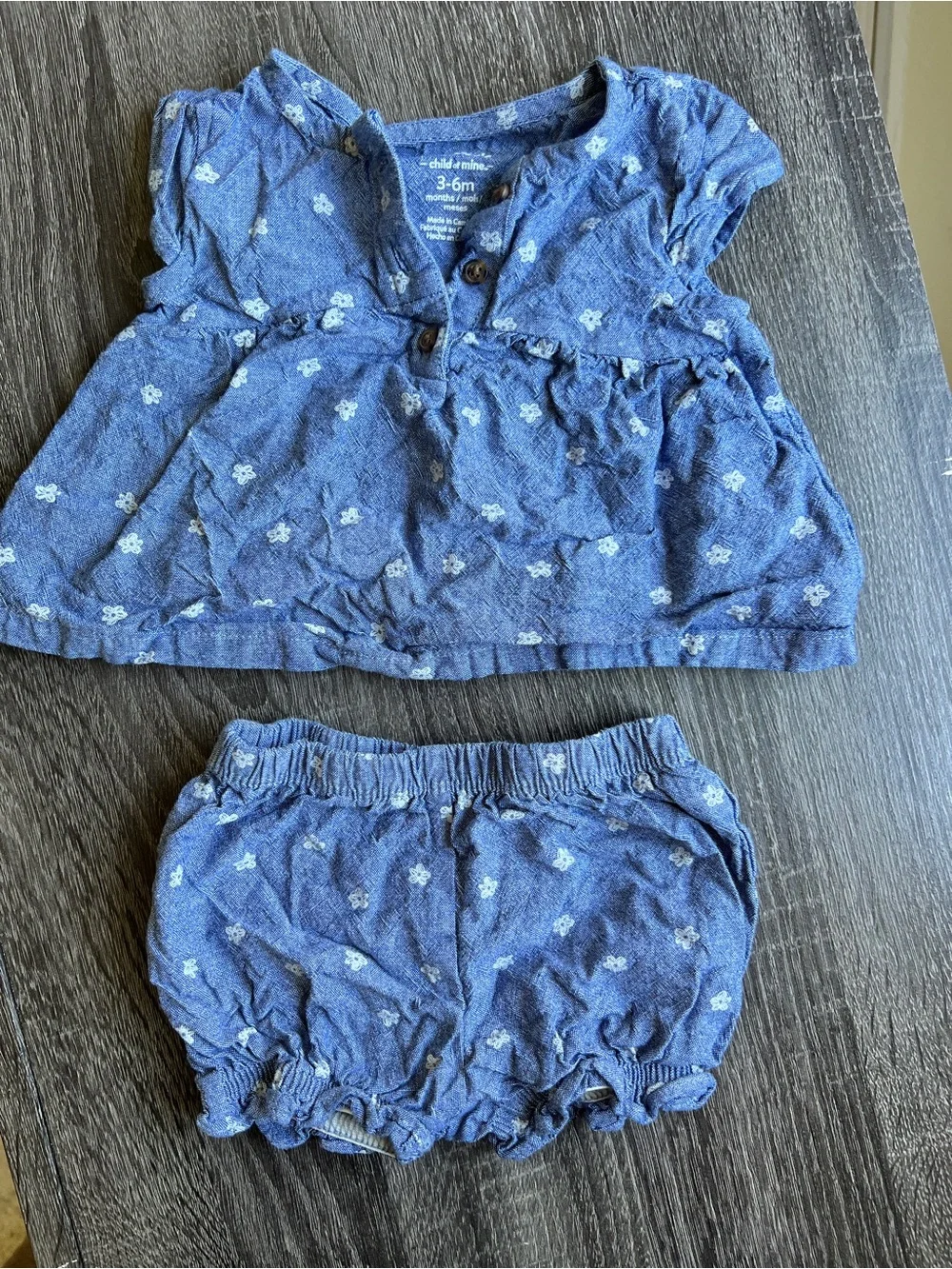 Child of Mine 3-6M Floral Chambray Bloomers Set Baby Girl Outfit - Picture 2 of 3
